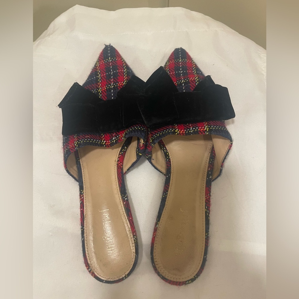 McLaughlin Plaid Pointed Slip-On Flats with Black Velvet Bow - Picture 3 of 5